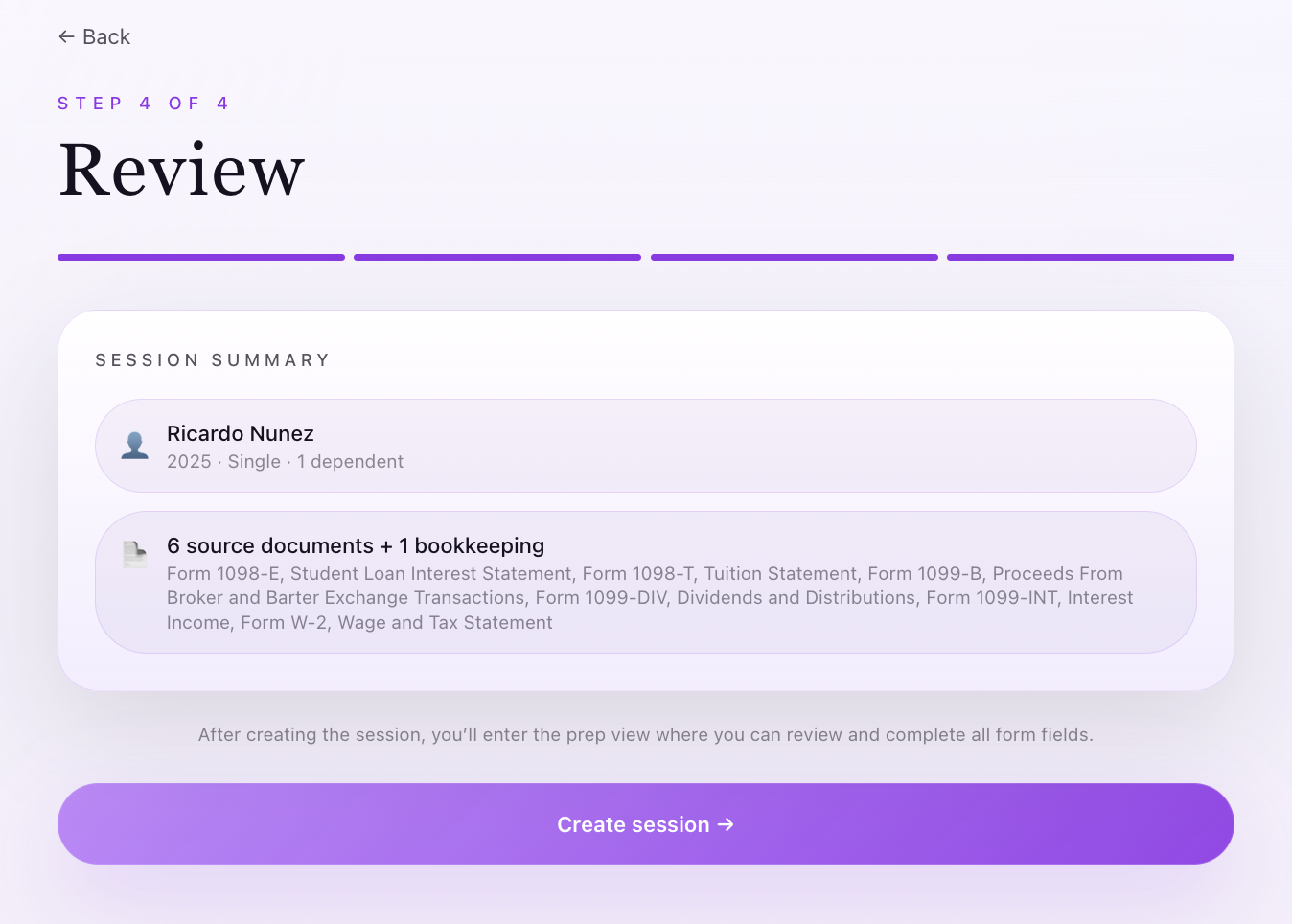Review before session creation